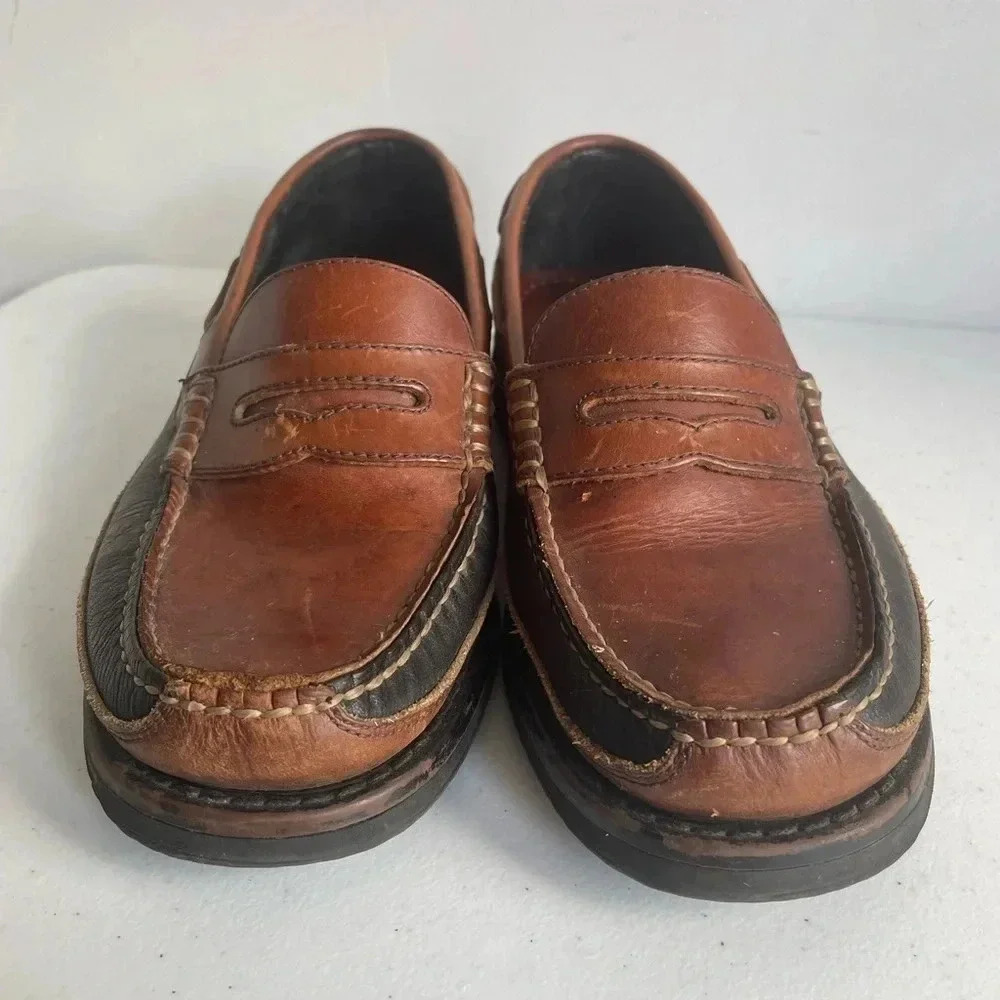 Mens Bass Birchwood Black & Brown Leather Penny Loafers Size 8.5 GUC - Picture 2 of 8